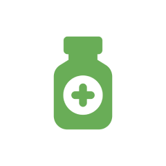 Green medicine bottle icon with cross